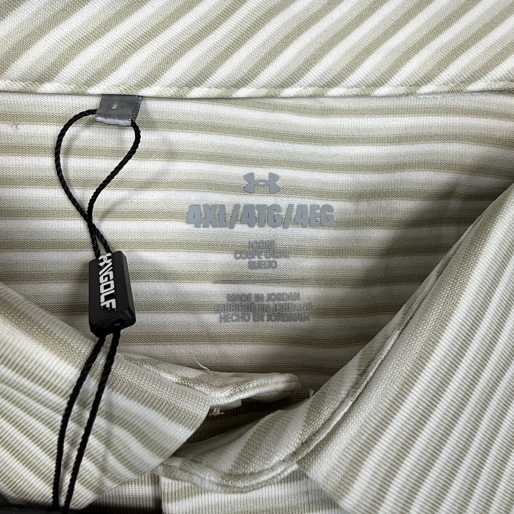 Under Armour Mens Size 4XL Polo Shirt Tan White Playoff 3.0 Stripe UPF 40 New - Picture 3 of 7
